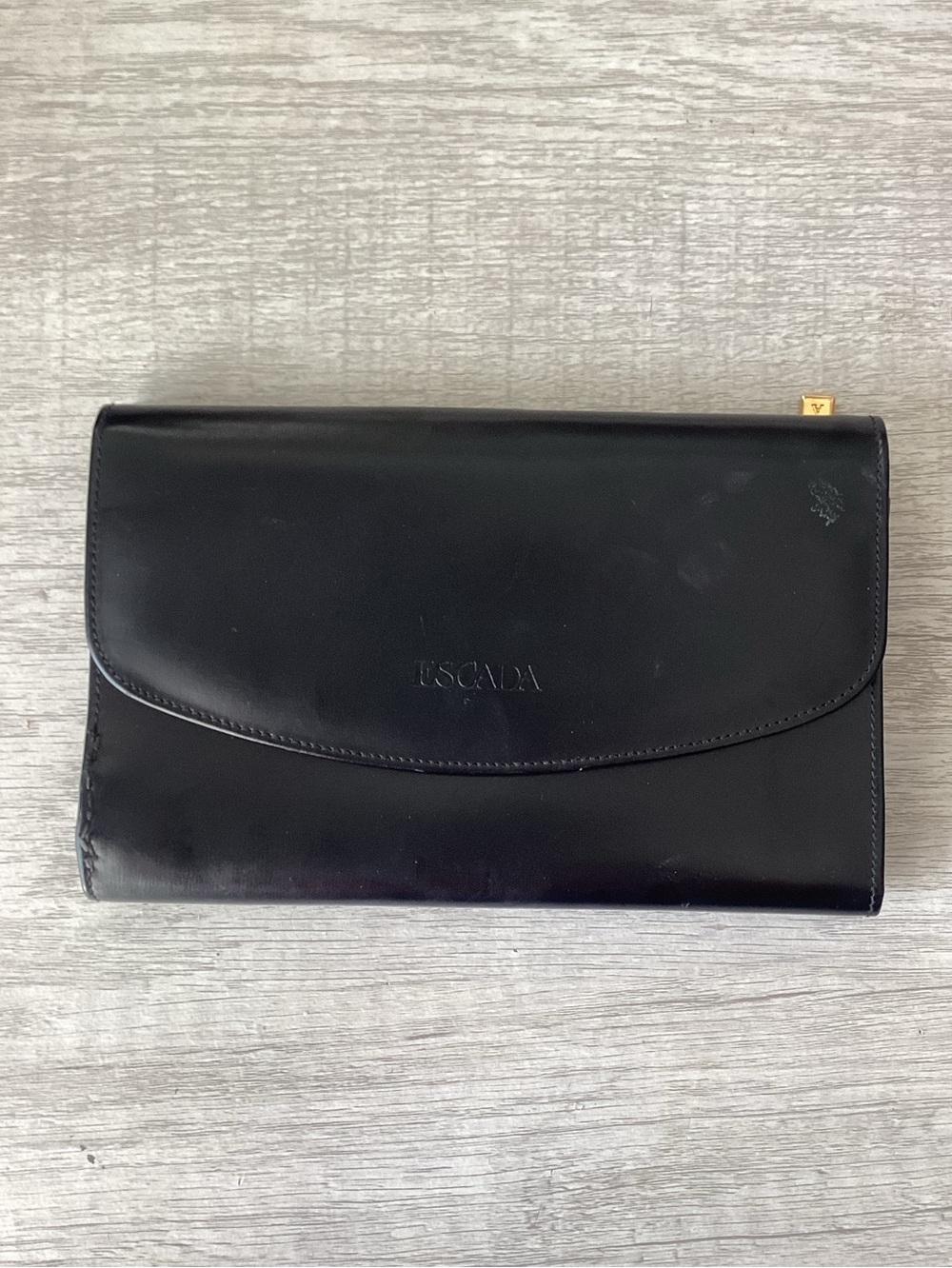VTG Escada Designer Black Leather Wallet Card Holder